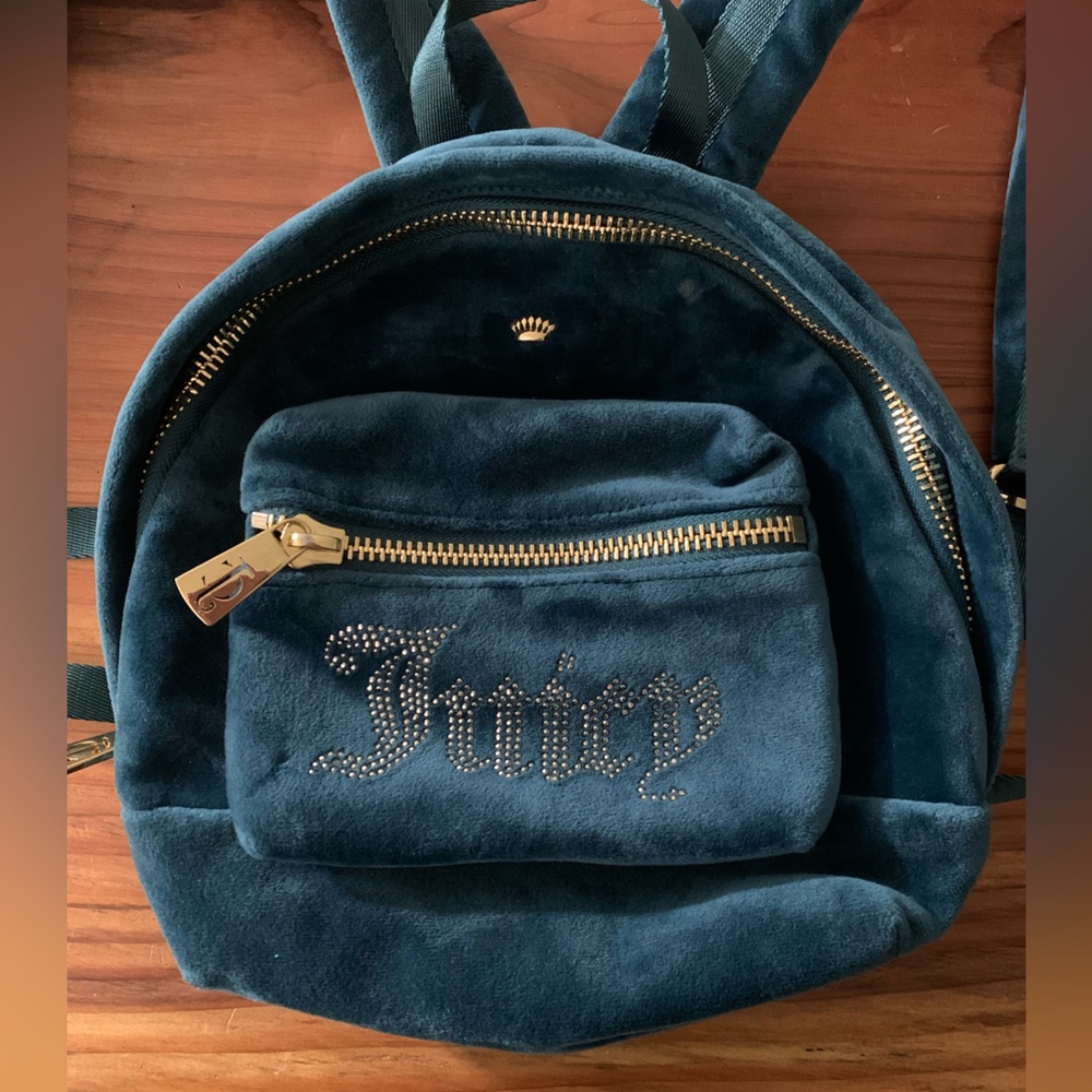 NWT Juicy Couture Black Label Teal Velour Mini Backpack!